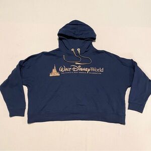 Walt Disney World 50th Anniversary Navy Gold Castle Cropped Hoodie 1X